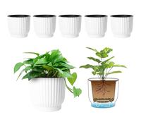 T4U 10cm Self Watering Plant Pots Indoor, 6 Pack Small Indoor Plant Pot, White Plastic Flower Pots, House Plant Pots for Indoor Plants, Succulent, Cactus, African Violets, Spider Plants