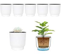 T4U 10cm Self Watering Plant Pots Indoor, 6 Pack Small Indoor Plant Pot, White Plastic Flower Pots, House Plant Pots for Indoor Plants, Succulent, Cactus, African Violets, Spider Plants