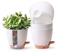 T4U 15cm Self Watering Plant Pots Indoor 4 Pack, Water Level Indicator & Deep Reservoir, Mess-Free Planters for Busy Homes and Beginners, Suitable for Herbs and Pothos, Sheltered Outdoor Use(White)