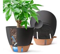 T4U 25cm Self Watering Plant Pots Indoor 2 Pack, Water Level Indicator & Deep Reservoir, Mess-Free Planters for Busy Homes and Beginners, Fit Peace Lily and Snake Plants, Sheltered Outdoor Use(Black)