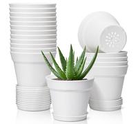 T4U 5 Inch Plastic Planters 18-Pack - Small Plant Pot with Drainage Hole and Saucer, Decorative Nursery Flower Pot Bulk for African Violet, Snake Plant, Aloe and All House Plants Indoor (White)