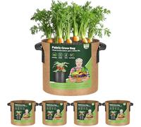 T4U 5-Pack 5 Gallon Fabric Plant Grow Bags, Heavy Duty Smart Growing Bag with Handle, Thickened Breathable Nonwoven Growbag Planter Container for Potato Tomato Chili Strawberry Vegetable Seed Outdoor