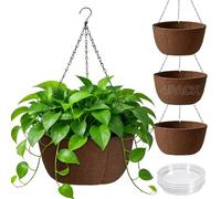 T4U Hanging Baskets Outdoor 4 Pack 25.5cm, Breathable Fabric Hanging Plant Pot with Tray to Catch Excess Water, Hanging Planter with Rustproof Chains for Growing Flowers & Plants Patio Porch Garden
