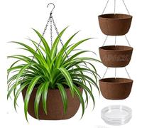 T4U Hanging Baskets Outdoor 4 Pack 30.5cm, Breathable Fabric Hanging Plant Pot with Tray to Catch Excess Water, Hanging Planter with Rustproof Chains for Growing Flowers & Plants Patio Porch Garden
