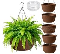T4U Hanging Baskets Outdoor 6 Pack 30.5cm, Breathable Fabric Hanging Plant Pot with Tray to Catch Excess Water, Hanging Planter with Rustproof Chains for Growing Flowers & Plants Patio Porch Garden