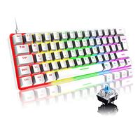 T60 UK Layout Wired Gaming Keyboard 60% True Mechanical Keyboard Mini Portable 62 Keys 19 RGB Chroma LED Backlit Full Keys Anti-Ghosting White Keyboard for Gamers and Typists (White/Blue Switch)
