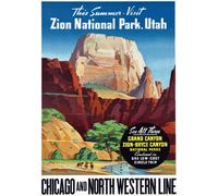 T81 Vintage America Zion National Park Utah Grand Canyon Railway Travel Poster Re-Print - A4 (297 x 210mm) 11.7" x 8.3"