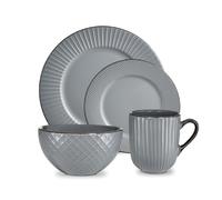 T867002GRY Empire 16 Piece Dinnerware Set, Stoneware, Grey and Brass