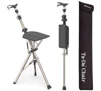Ta-Da Chair PRO - Walking Stick with Seat, Ultra-Light Aluminium Frame & Sturdy Foldable Stool (up to 120kg), Collapsable Folding Design, Ideal for Travel & Sightseeing - Black, Adjustable