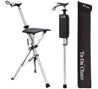 Ta-Da Chair - Walking Stick with Seat, Ultra-Light Aluminium Frame & Sturdy Foldable Stool (up to 110kg), Collapsable Folding Design, Ideal for Travel & Sightseeing - Black, 88cm