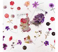Ta Merry Pressed Flower Transparent Stickers, 80pcs, PET Waterproof, Dried Floral, Red Purple, for Scrapbooking, Laptop, Card Making