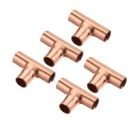 TA-VIGOR 1/4 Inch ID Tee Copper Fitting, 3 Way Welding Joint Copper Pipe Fitting for HVAC, Plumbing & Refrigeration - 5PCS