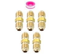 TA-VIGOR 1/4" x 1/4" Male Flare Brass Tube Fitting, 5Pcs Brass Pipe Connector, Union Coupling Tube Adapter Flare Pipe Fitting for Air Gas Line Refrigeration HVAC