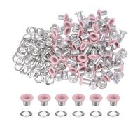 TA-VIGOR 100pc 4mm 1/6" Grommets Kit Metal Eyelets with Washers, Small Grommet Self Backing Eyelet Kit for Leather, Fabric, Canvas, Shoes, Clothing, Bags, Belt and DIY Craft Projects, Pink