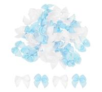 TA-VIGOR 100pcs 1 Inch Mini Satin Ribbon Bows, Fabric Flower Embellishments Gift Wrapping Bow Ribbon for DIY Crafts, Wedding, Hair Clips, Gift Decoration, Sewing Appliques, White/Blue
