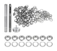 TA-VIGOR 100pcs 4.5mm Grommet Tool Kit with Punch & Setter, Copper Eyelets and Washers Set, Durable Eyelet Punch Kit for Leather, Fabric, Belts, Clothing, Bags and DIY Crafts, Silver Tone