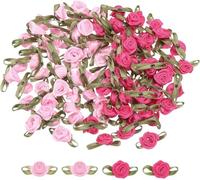 TA-VIGOR 100pcs 5/8"x1-3/16" Mini Satin Ribbon Roses Bows, Fabric Rose Flower Embellishments Gift Bow Ribbon for DIY Crafts, Wedding, Hair Clips, Gift Decoration, Sewing Appliques, Rose Red/Pink