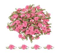 TA-VIGOR 100pcs 5/8"x1-3/16" Mini Satin Ribbon Roses Bows, Fabric Rose Flower Embellishments Gift Wrapping Bow Ribbon for DIY Crafts, Wedding, Hair Clips, Gift Decoration, Sewing Appliques, Dark Pink
