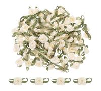 TA-VIGOR 100pcs 5/8"x1-3/16" Mini Satin Ribbon Roses Bows, Fabric Rose Flower Embellishments Gift Wrapping Bow Ribbon for DIY Crafts, Wedding, Hair Clips, Gift Decoration, Sewing Appliques, Beige