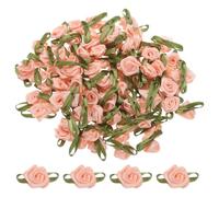 TA-VIGOR 100pcs 5/8"x1-3/16" Mini Satin Ribbon Roses Bows, Fabric Rose Flower Embellishments Gift Wrapping Bow Ribbon for DIY Crafts, Wedding, Hair Clips, Gift Decoration, Sewing Appliques, Apricot