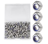 TA-VIGOR 100Pcs M6 x 1mm Nylon Hex Lock Nuts, 304 Stainless Steel Nylon Insert Self-locking Nuts, Hexagon Threaded Nyloc Nut Set with Storage Box for Lock Washers Bolts Screws