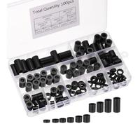 TA-VIGOR 100Pcs Nylon ABS Round Plastic Spacer Washer, ID 6mm OD 11mm L 3-20mm Black Non Threaded Column Standoff Support Insulation Spacers for Electrical Screws, Switch and Receptacle