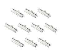 TA-VIGOR 100Pcs Ribbon End Crimp Clamps 25mm Silver Tone Stainless Steel Cord Ends Fold Over Crimp Caps Jewellery Findings for DIY Bracelet Necklace Making