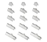 TA-VIGOR 100Pcs Ribbon End Crimp Clamps 8/10/13/20/25mm Silver Tone Stainless Steel Cord Ends Fold Over Crimp Caps Jewellery Findings for DIY Bracelet Necklace Making