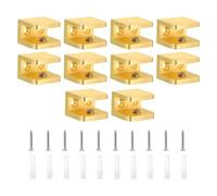TA-VIGOR 10pcs 10-12mm Glass Clamp Adjustable Brass Shelf Brackets with Rubber Pads, No-Drill Shelf Supports with Screws for Bathroom, Cabinet, Wine Rack (Gold)