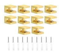 TA-VIGOR 10pcs 5-8mm Glass Clamp Adjustable Brass Shelf Brackets with Rubber Pads, No-Drill Shelf Supports with Screws for Bathroom, Cabinet, Wine Rack (Gold)