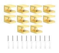 TA-VIGOR 10pcs 8-10mm Glass Clamp Adjustable Brass Shelf Brackets with Rubber Pads, No-Drill Shelf Supports with Screws for Bathroom, Cabinet, Wine Rack (Gold)