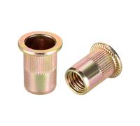 TA-VIGOR 10Pcs M10 Rivet Nuts, Carbon Steel Knurled Flat Head Threaded Insert Nut Yellow Zinc Plated for Automotive Furniture