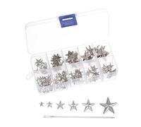TA-VIGOR 120PCS Metal Star Studs Claw Kit with Large Eye Needles, Silver Tone 5-Claw Rivets and Punk Studs for Clothing, Clothes, Bags, Shoes, Jackets, DIY Leather Craft Decoration with Box