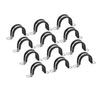 TA-VIGOR 12Pcs Cable Clamp, 38mm Rubber Pipe Strap Rubber Cushioned Stainless Steel Hose Clamp U Shape Metal Clamp Tube Holder for Pipe Tube Wire Fixing, Laying Plumbing, Electricity, Exhaust