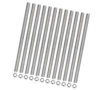 TA-VIGOR 12Pcs M10 x 250mm Fully Threaded Rod, 304 Stainless Steel Studding Rod Bar, Right Hand Threads Rods with 12Pcs Hex Nuts for Anchor Bolts, Clamps, Hangers and U-Bolts