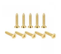 TA-VIGOR 16pcs M5x25mm Small Brass Wood Screws Cross Flat Head, Tiny Gold Plated Phillips Self Tapping Screws for Wood, Dollhouse, Jewelry Box, Guitar & Miniature Furniture