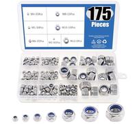 TA-VIGOR 175Pcs Nylon Hex Lock Nuts Assortment Kit, M3 M4 M5 M6 M8 M10 M12 Stainless Steel Nylon Insert Self-locking Nuts, Hexagon Threaded Nyloc Nut Set with Storage Box for Lock Washers Bolts Screws