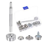 TA-VIGOR 20 Set Marine Grade Canvas Snap Fasteners Kit 15mm Cap 10mm Screw Metal Snap Buttons with 2 PCS Setting Tools & Storage Box for Boat Covers Canvas Carpets Tents Bags DIY, Silver
