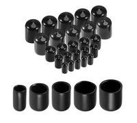 TA-VIGOR 25Pcs Rubber End Caps, 6mm 9mm 12mm 16mm 19mm ID Round Flexible Screw End Caps Thread Protectors, Black Vinyl Bolt Covers Rubber Covers for Screws, Tubes, Cables, Wires, etc