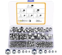 TA-VIGOR 280Pcs Nylon Hex Lock Nuts Assortment Kit, M3 M4 M5 M6 M8 M10 Stainless Steel Nylon Insert Self-locking Nuts, Hexagon Threaded Nyloc Nut Set with Storage Box for Lock Washers Bolts Screws