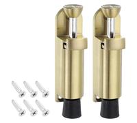 TA-VIGOR 2pcs 114mm/4.49" Spring Loaded Kickdown Door Stopper with Non-Slip Rubber Foot, Foot Pedal Door Stop Holder No-Bend Operation for Rooms, Front Doors, Patios, Garages, Offices (Gold)