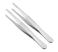 TA-VIGOR 2Pcs 12.5cm Stainless Steel Straight Blunt Tweezers with Serrated Tips, 5 Inch Kitchen Cooking Tweezers Tongs Multipurpose Tool for Dressing, Craft, and Garden Use