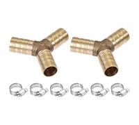 TA-VIGOR 2Pcs 12mm Brass Y Barb Hose Connector, Y-Shaped Barbed Splitter Fitting with 6Pcs 9-16mm Hose Clamps for Water, Fuel and Air Lines