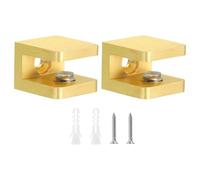 TA-VIGOR 2pcs 5-8mm Glass Clamp Adjustable Brass Shelf Brackets with Rubber Pads, No-Drill Shelf Supports with Screws for Bathroom, Cabinet, Wine Rack (Gold)