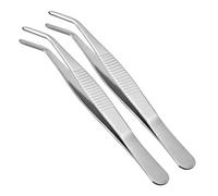 TA-VIGOR 2Pcs 5 Inch Stainless Steel Tweezers with Curved Serrated Tip, Universal Multipurpose Bent TipTweezers Ideal for Cooking, Grilling, Baking, Sewing, Craft
