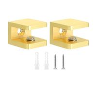 TA-VIGOR 2pcs 8-10mm Glass Clamp Adjustable Brass Shelf Brackets with Rubber Pads, No-Drill Shelf Supports with Screws for Bathroom, Cabinet, Wine Rack (Gold)