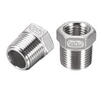 TA-VIGOR 2Pcs Reducer Hex Bushing, 3/8 PT Male to 1/4 PT Female 304 Stainless Steel Reducing Pipe Fitting Adapter for Water Oil Air Pressure Gauge, Pipe Connecting Conversion