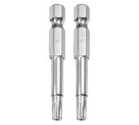 TA-VIGOR 2Pcs T25 Torx Head Screwdriver Bits 1/4 Inch Hex Shank, 50mm Long Magnetic Tamper Proof Star S2 Steel Security Torx Bits with Hole for Impact Driver Drill Bits Hand Tools