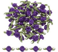 TA-VIGOR 30pcs 5/8"x1-3/16" Mini Satin Ribbon Roses Bows, Fabric Rose Flower Embellishments Gift Wrapping Bow Ribbon for DIY Crafts, Wedding, Hair Clips, Gift Decoration, Sewing Appliques, Dark Purple