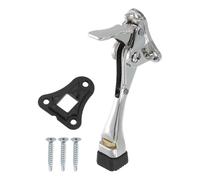 TA-VIGOR 4 Inch Kickdown Door Stopper with One-Touch Pedal Height-Adjustable and Rubber Tip, Zinc Alloy Heavy Duty Door Stop Holder for Rooms, Front Doors, Patios, Garages, Offices (Silver Tone)